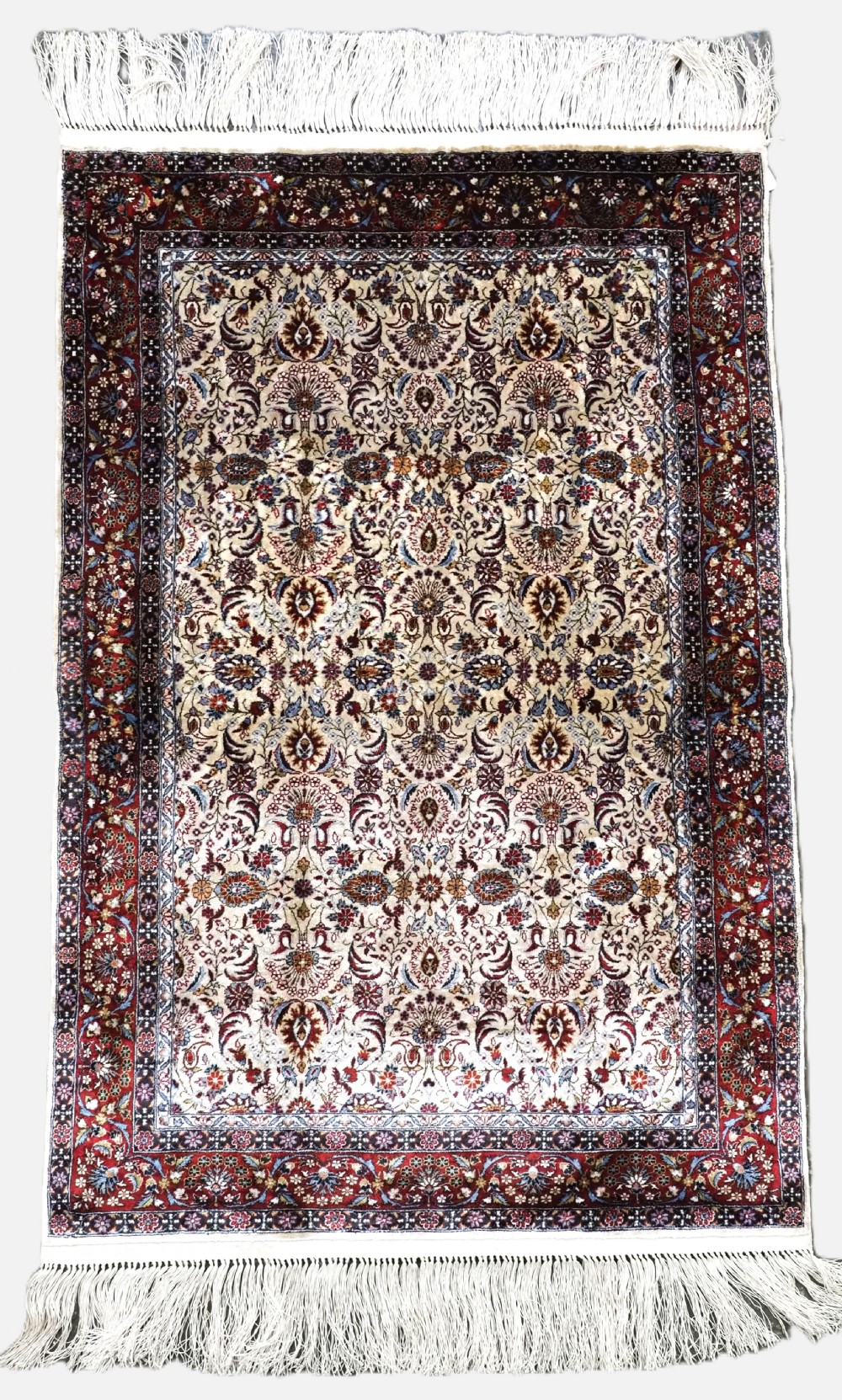vintage indian silk rug of small size very fine weave about 50 years old