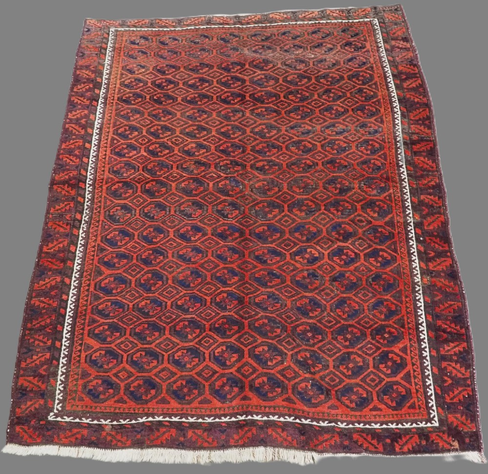 antique western afghan baluch rug scarce repeat star in octagon design circa 1880