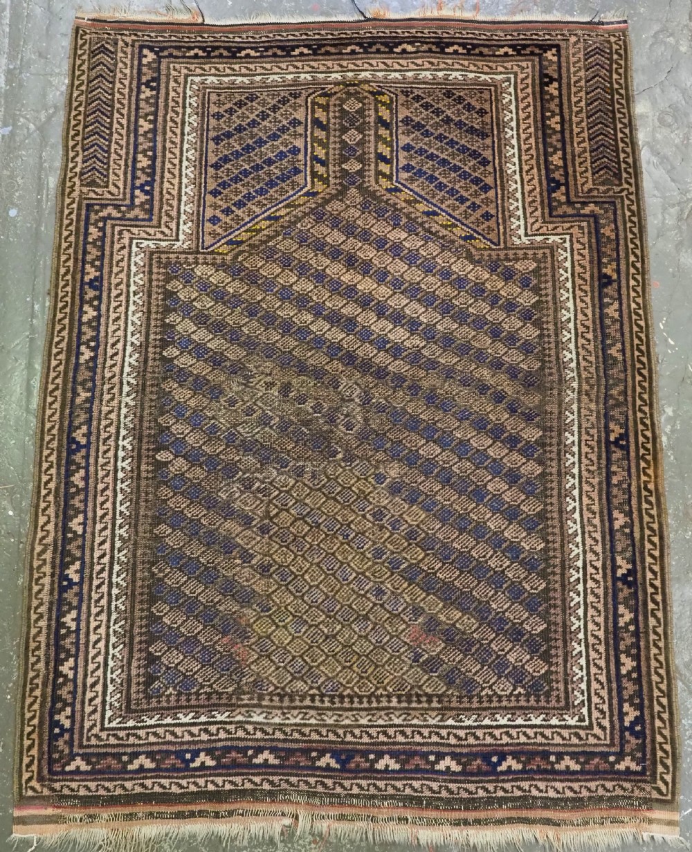 antique afghan baluch prayer rug dokhtareqazi design circa 1900