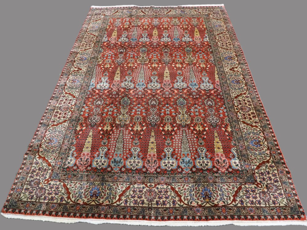vintage turkish isparta carpet repeat floral shrub design about 40 years old