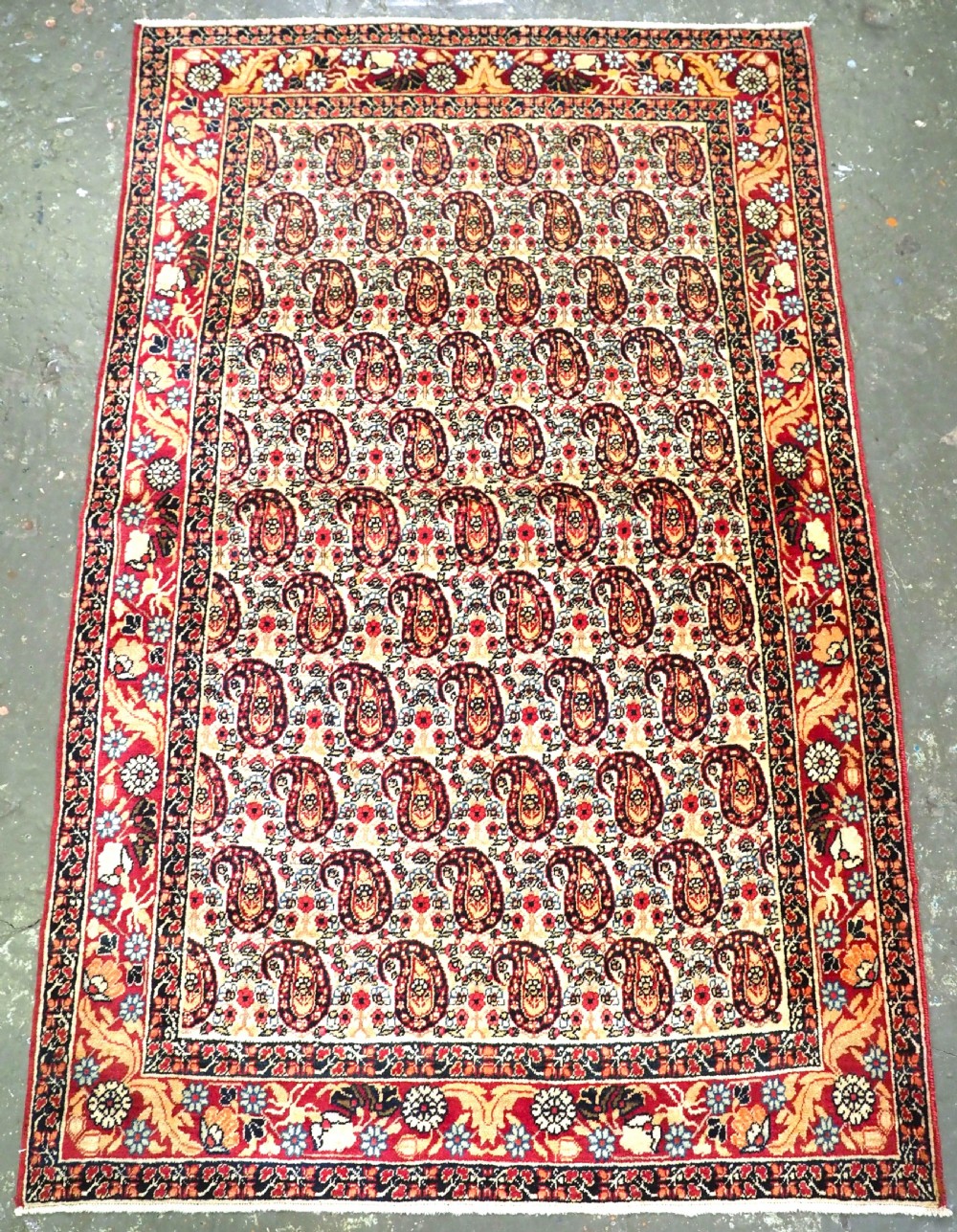 antique kirman rug with repeat floral boteh design circa 190020