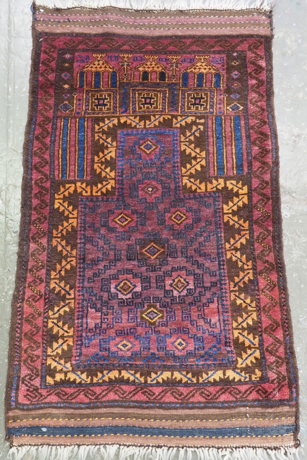 antique afghan village prayer rug 'seh mihrab' design circa 1920