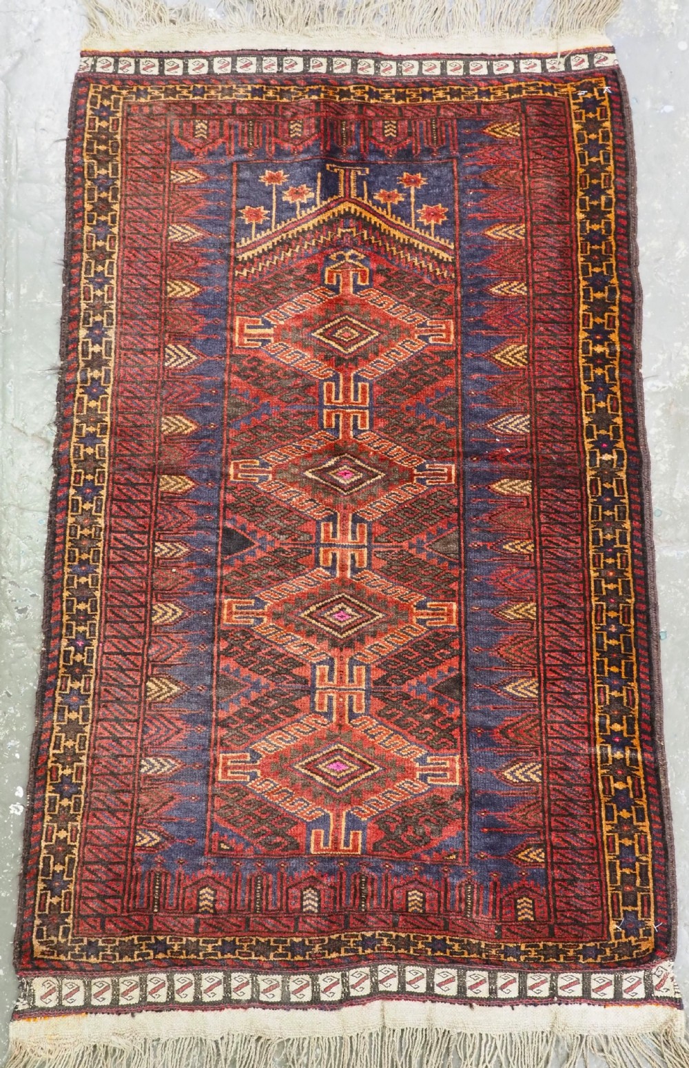 antique afghan village prayer rug rams horn mihrab with stars circa 1920