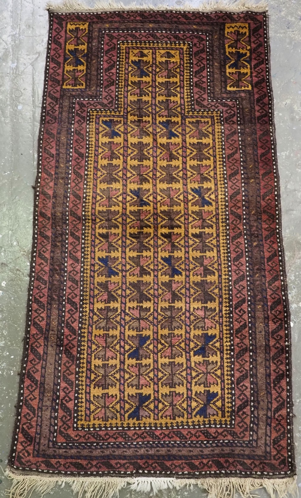 antique afghan baluch prayer rug with lotus leaf design circa 1920