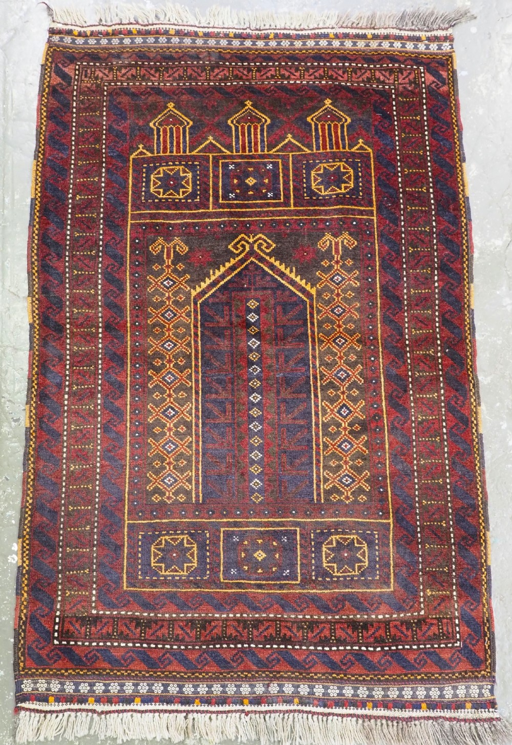 antique afghan village prayer rug with classic seh mihrab design circa 1920
