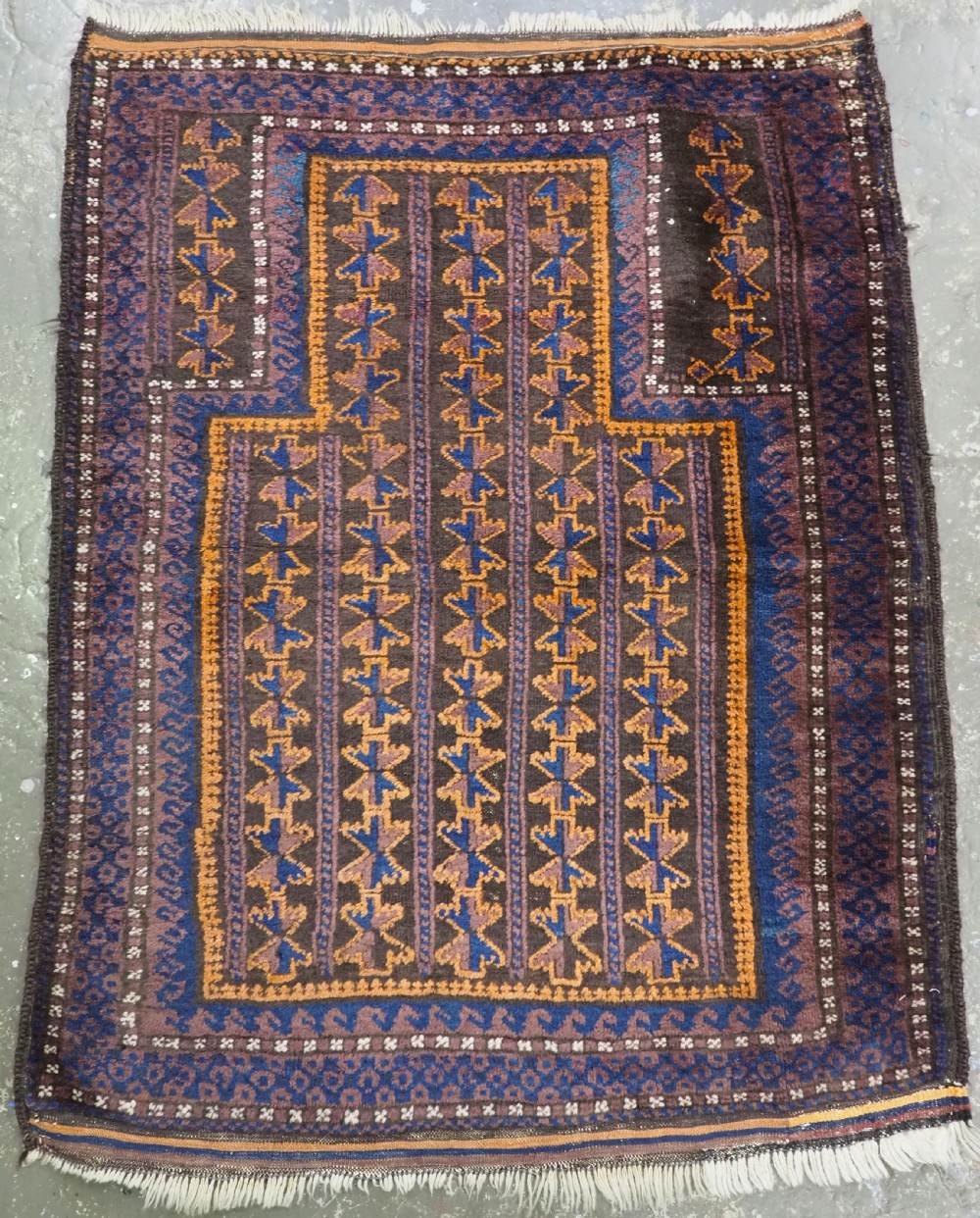 antique afghan baluch prayer rug with lotus leaf design circa 1920