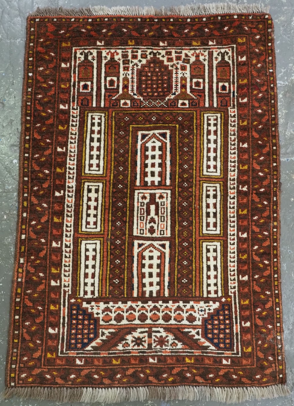 antique afghan kizil ayak village rug of unusual mosque design circa 1920
