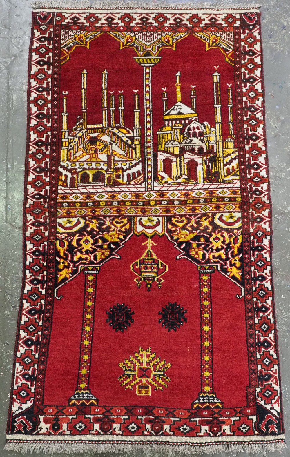 antique afghan kizil ayak mosque prayer rug unusual border design circa 1920