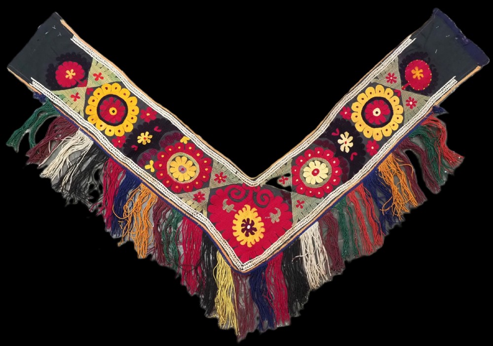 old uzbek lakai tribe silk embroidered 'saye gosha' bed decoration circa 192030