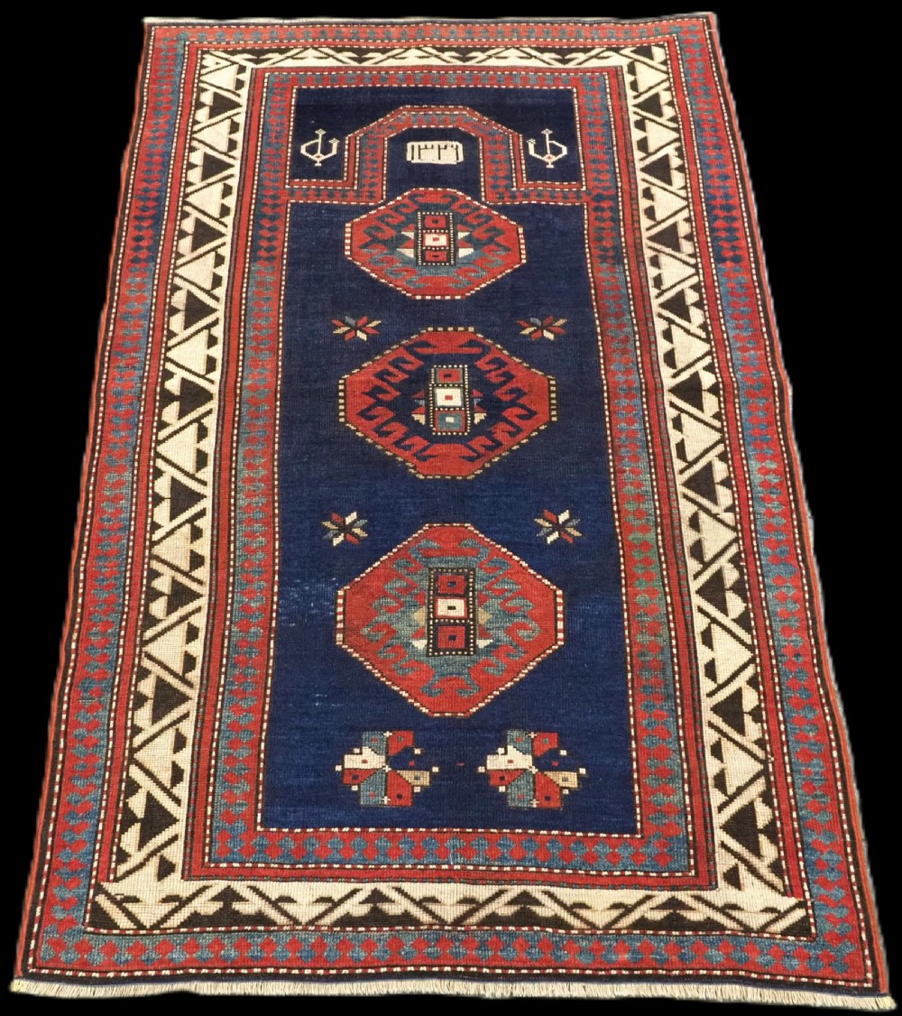 antique caucasian bordjalou kazak prayer rug dated '1326' 1908