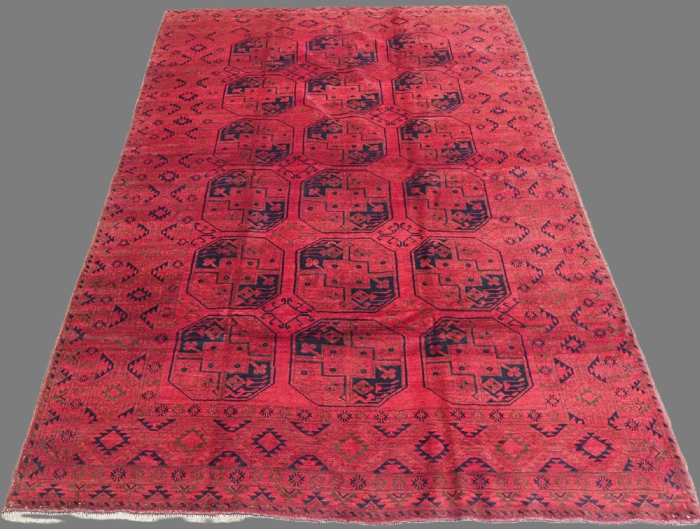 antique afghan ersari carpet warm red colour classic design circa 1920