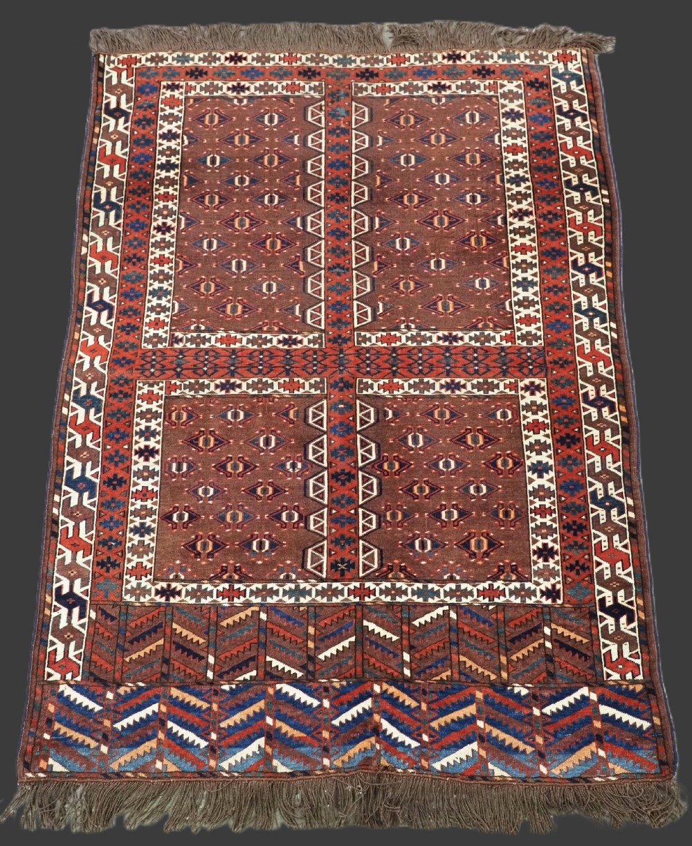 antique yomut turkmen ensi with double tree elem circa 1880
