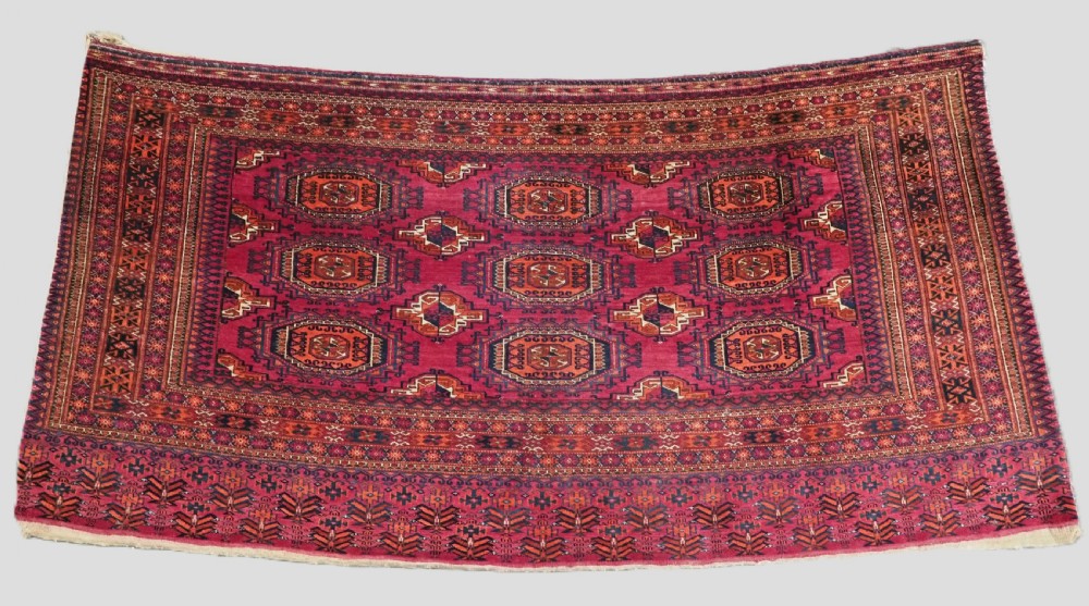 antique tekke turkmen 9 gul chuval complete with plain weave back circa 1900