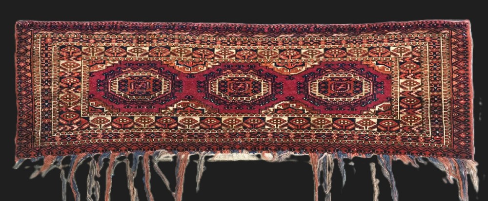 antique tekke turkmen torba face with three 'salor' guls circa 1880