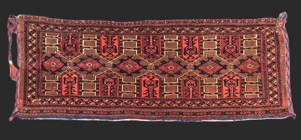 antique saryk turkmen torba face with 'kedjebe' design circa 1880