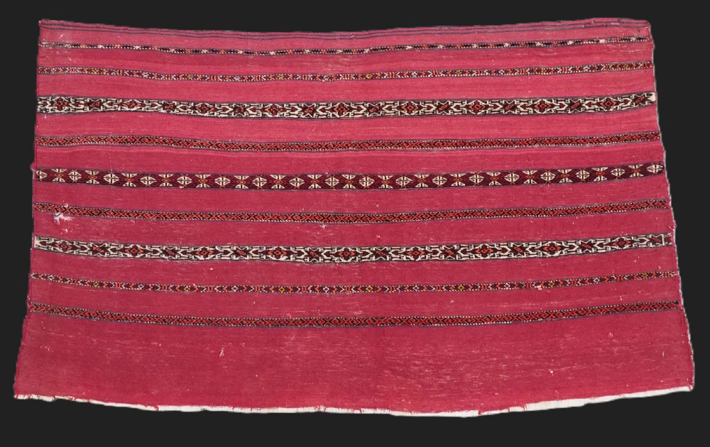 antique tekke turkmen 'kizil' chuval face banded design circa 1880