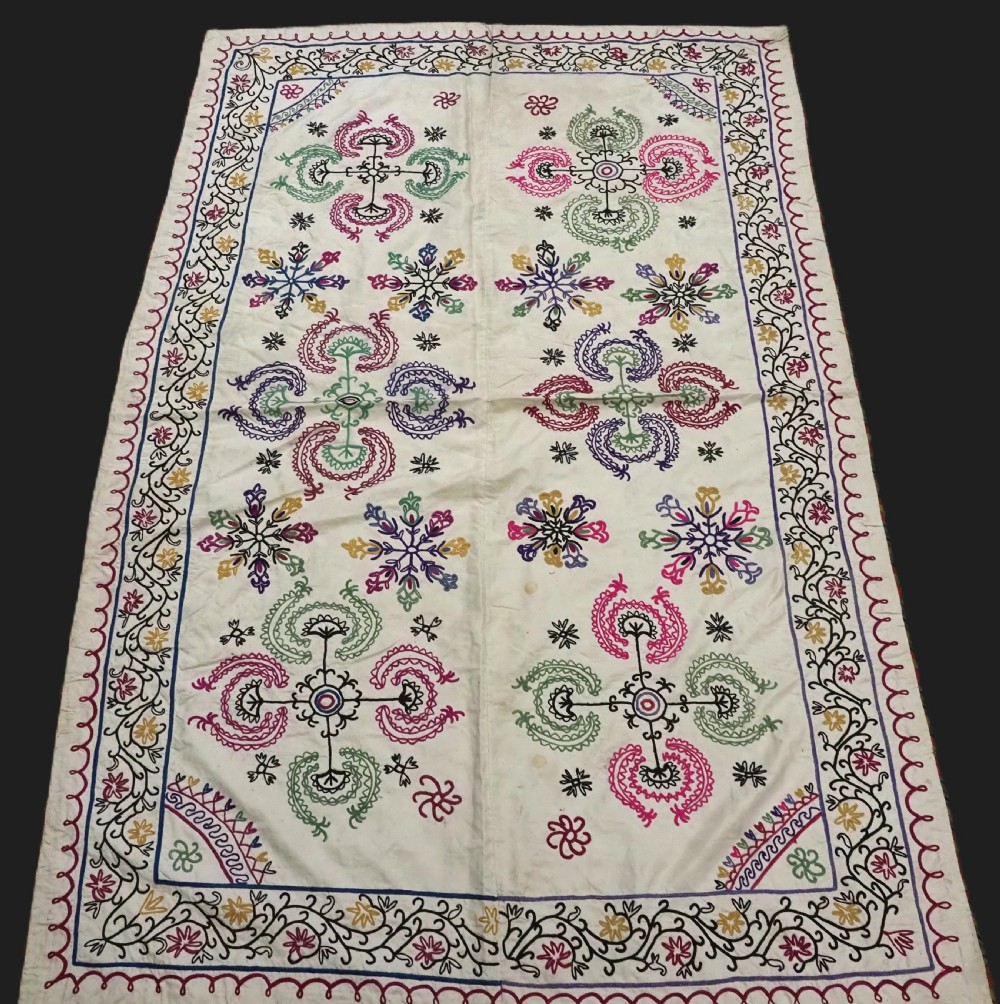 antique uzbek tajik suzani of small size silk on silk circa 190020