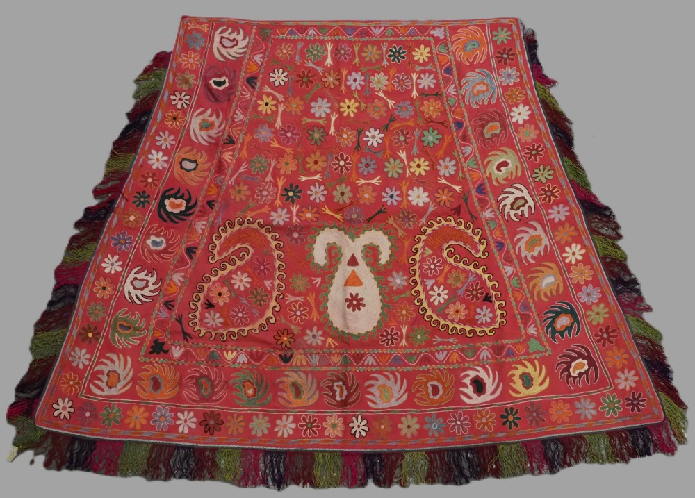 antique uzbek lakai tribal embroidered horse cover saddle rug circa 1920
