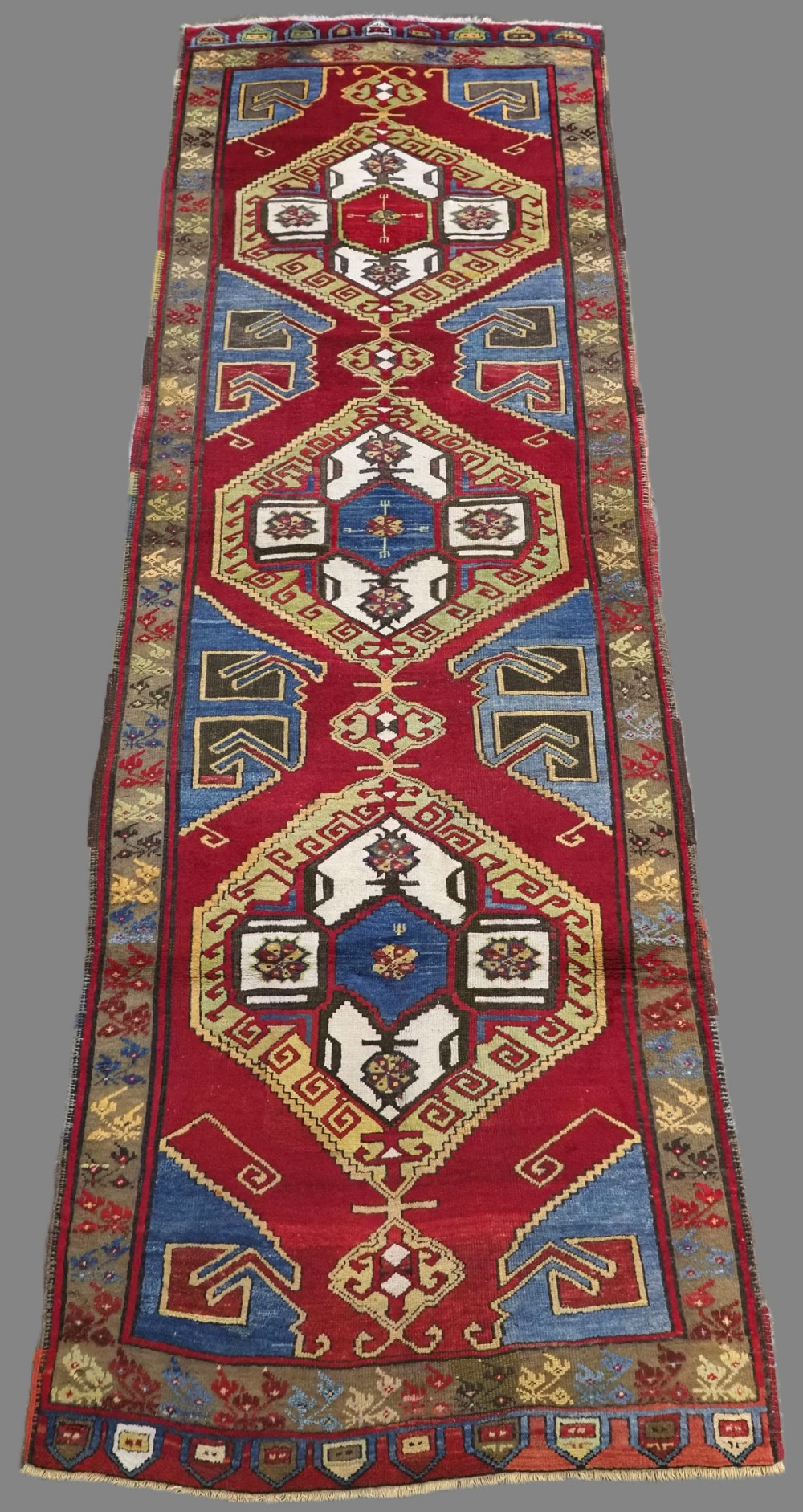 antique turkish konya karapinar long rug runner superb colours circa 1900