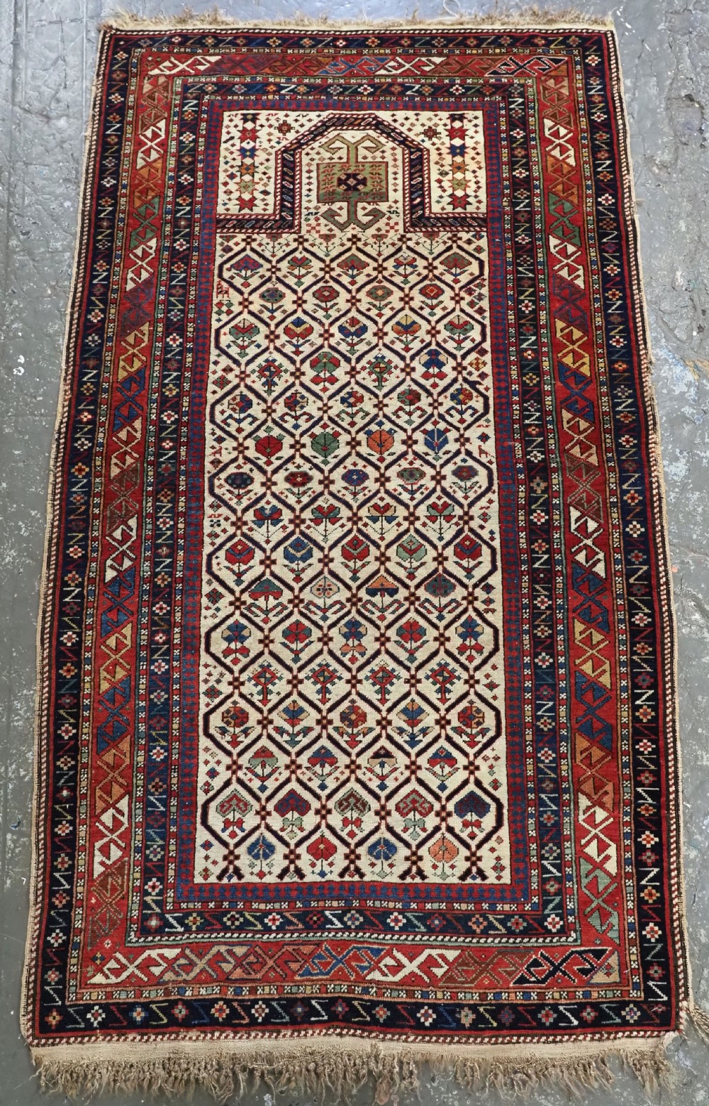 antique caucasian dagestan prayer rug floral lattice design original condition circa 185060