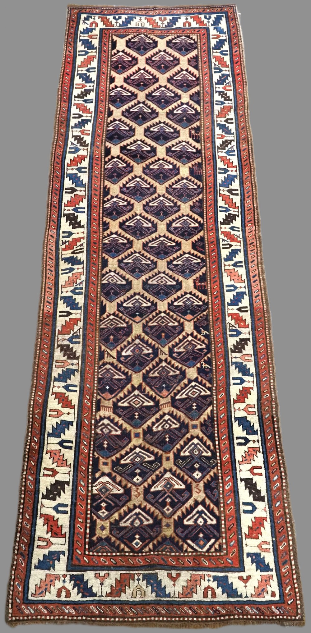 antique caucasian gendje or shahsavan runner with lattice design circa 1880